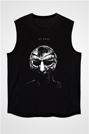 Mf Doom Baskılı Unisex Siyah Kolsuz Tişört - Tshirt