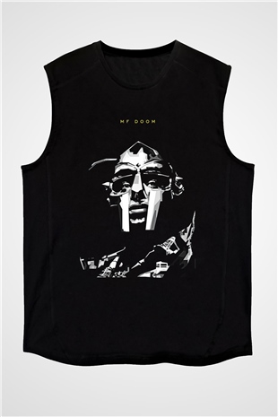 Mf Doom Baskılı Unisex Siyah Kolsuz Tişört - Tshirt