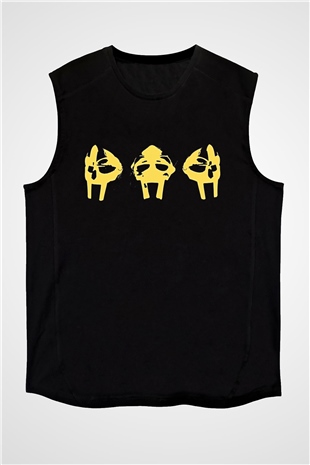 Mf Doom Baskılı Unisex Siyah Kolsuz Tişört - Tshirt