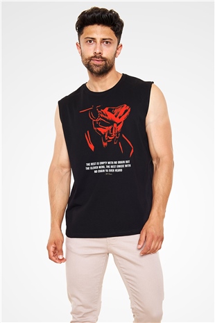 Mf Doom Baskılı Unisex Siyah Kolsuz Tişört - Tshirt