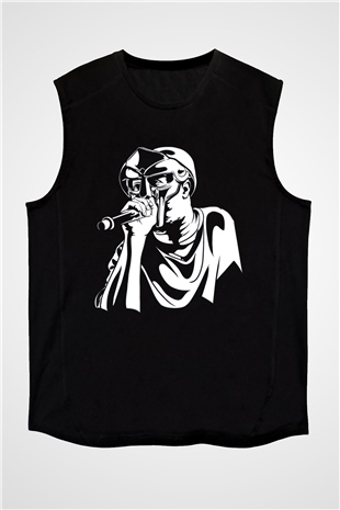 Mf Doom Baskılı Unisex Siyah Kolsuz Tişört - Tshirt