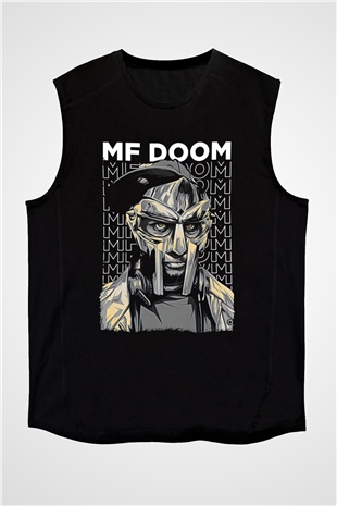 Mf Doom Baskılı Unisex Siyah Kolsuz Tişört - Tshirt