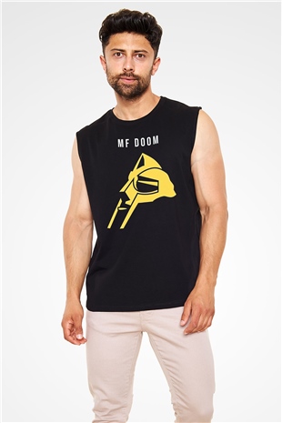 Mf Doom Baskılı Unisex Siyah Kolsuz Tişört - Tshirt