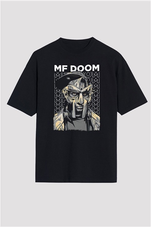 Mf Doom Baskılı Unisex Siyah Oversize Tişört - Tshirt