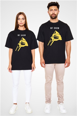 Mf Doom Baskılı Unisex Siyah Oversize Tişört - Tshirt