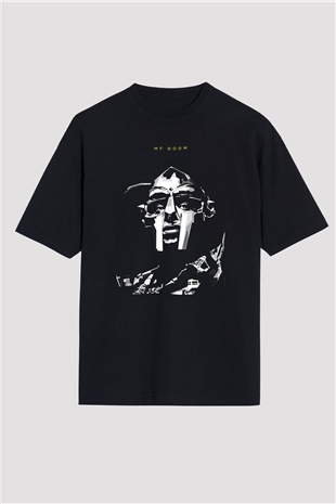 Mf Doom Baskılı Unisex Siyah Oversize Tişört - Tshirt