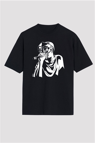 Mf Doom Baskılı Unisex Siyah Oversize Tişört - Tshirt