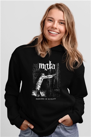 Mgla Baskılı Unisex Siyah Kapüşonlu Sweatshirt