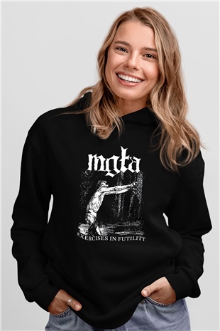 Mgla Baskılı Unisex Siyah Kapüşonlu Sweatshirt