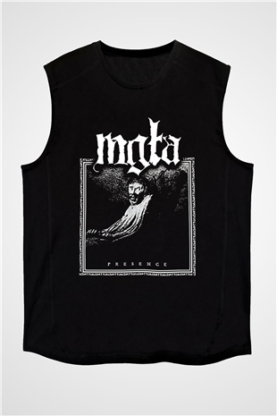 Mgla Baskılı Unisex Siyah Kolsuz Tişört - Tshirt