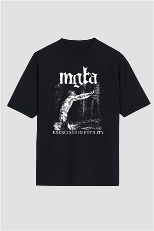 Mgla Baskılı Unisex Siyah Oversize Tişört - Tshirt