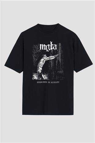 Mgla Baskılı Unisex Siyah Oversize Tişört - Tshirt