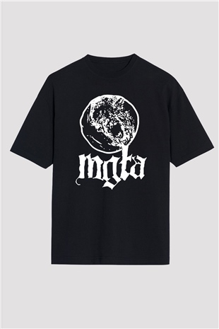 Mgla Baskılı Unisex Siyah Oversize Tişört - Tshirt