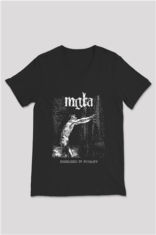 Mgla Baskılı Unisex Siyah V Yaka Tişört - Tshirt