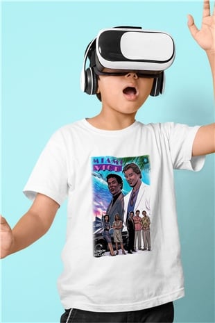 Miami Vice Baskılı Beyaz Unisex Çocuk Tişört
