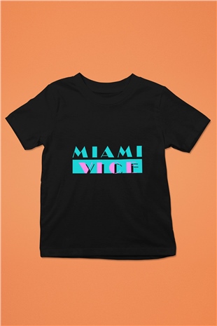 Miami Vice Baskılı Siyah Unisex Çocuk Tişört