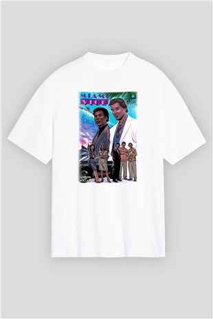 Miami Vice Beyaz Unisex Oversize Tişört