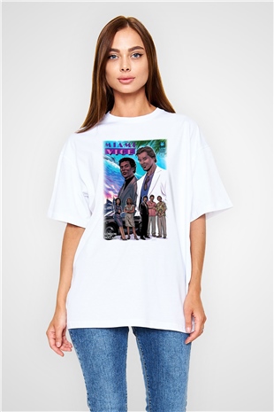 Miami Vice Beyaz Unisex Oversize Tişört