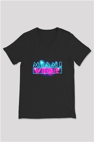 Miami Vice Siyah Unisex  V Yaka Tişört
