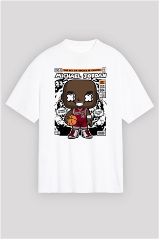 Michael Jordan Baskılı Unisex Beyaz Oversize Tişört