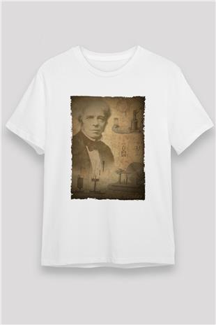 Michael Faraday Baskılı Unisex Beyaz Tişört - Tshirt