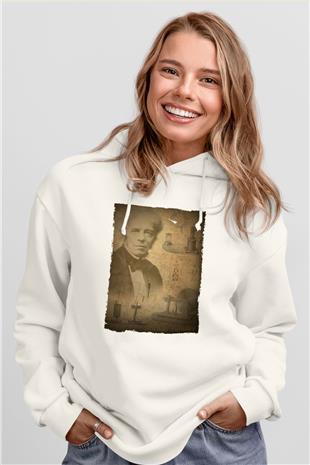 Michael Faraday Baskılı Unisex Ekru Hoodie