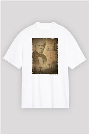 Michael Faraday Baskılı Unisex Oversize Beyaz Tişört - Tshirt