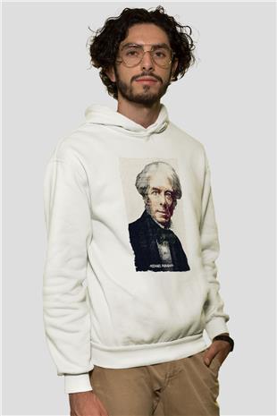Michael Faraday Yazılı Portre Baskılı Unisex Ekru Hoodie