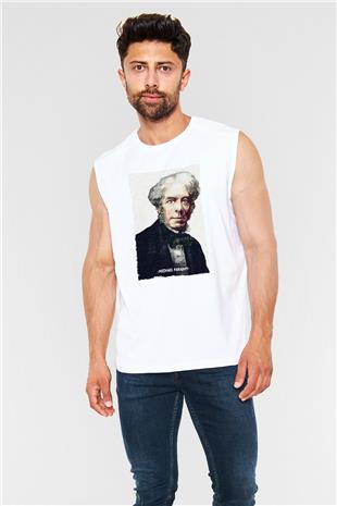 Michael Faraday Yazılı Portre Baskılı Unisex Kolsuz Beyaz Tişört - Tshirt