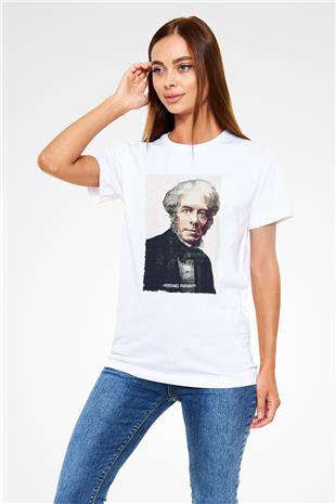 Michael Faraday Yazılı Portre Baskılı Unisex Beyaz Tişört - Tshirt