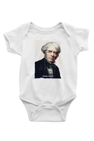 Michael Faraday Yazılı Portre Baskılı Beyaz Bebek Body - Zıbın