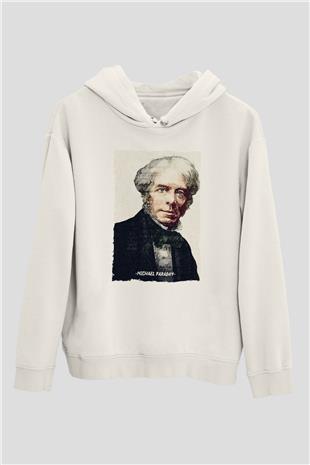 Michael Faraday Yazılı Portre Baskılı Unisex Ekru Hoodie