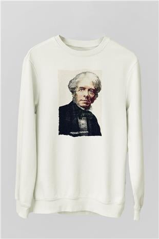 Michael Faraday Yazılı Portre Baskılı Unisex Ekru Sweatshirt