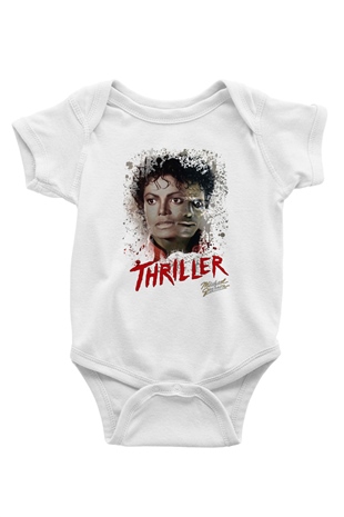 Michael Jackson Baskılı Beyaz Unisex Bebek Body - Zıbın