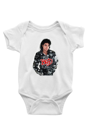 Michael Jackson Baskılı Beyaz Unisex Bebek Body - Zıbın