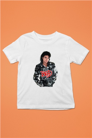 Michael Jackson Baskılı Beyaz Unisex Çocuk Tişört