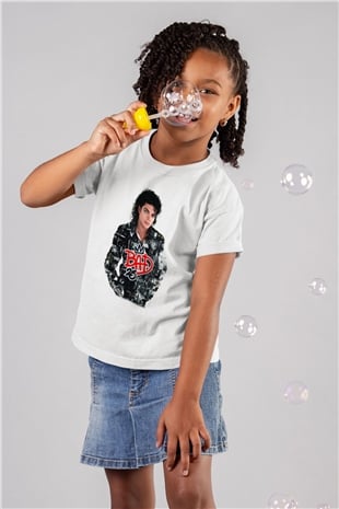 Michael Jackson Baskılı Beyaz Unisex Çocuk Tişört