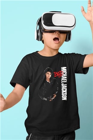 Michael Jackson Baskılı Siyah Unisex Çocuk Tişört