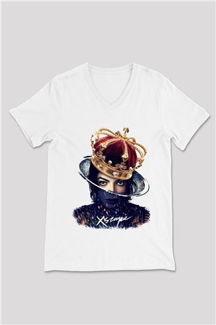 Michael Jackson Beyaz Unisex V Yaka Tişört T-Shirt