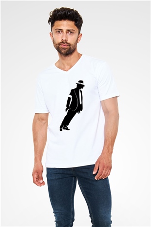 Michael Jackson Beyaz Unisex V Yaka Tişört T-Shirt