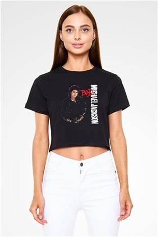 Michael Jackson Siyah Crop Top Tişört