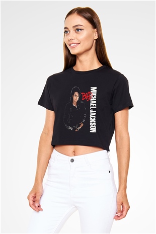 Michael Jackson Siyah Crop Top Tişört
