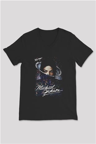 Michael Jackson Siyah Unisex V Yaka Tişört T-Shirt