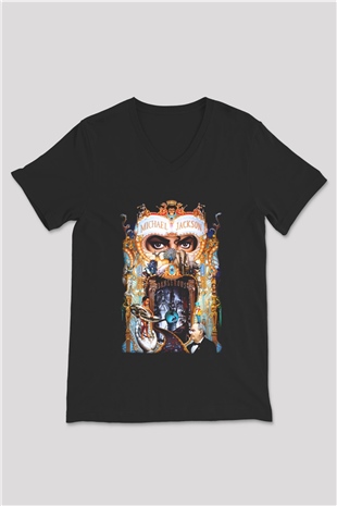 Michael Jackson Siyah Unisex V Yaka Tişört T-Shirt