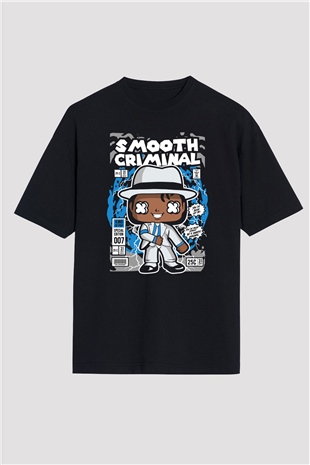 Michael Jackson Smooth Criminal Baskılı Unisex Siyah Oversize Tişört