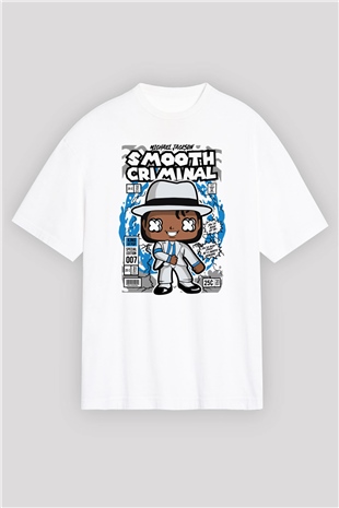 Michael Jackson Smooth Criminal Baskılı Unisex Beyaz Oversize Tişört