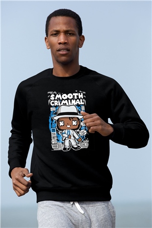 Michael Jackson Smooth Criminal Baskılı Unisex Siyah Sweatshirt
