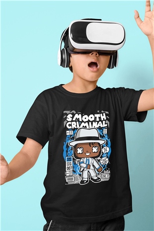 Michael Jackson Smooth Criminal Baskılı Unisex Siyah Çocuk Tişört