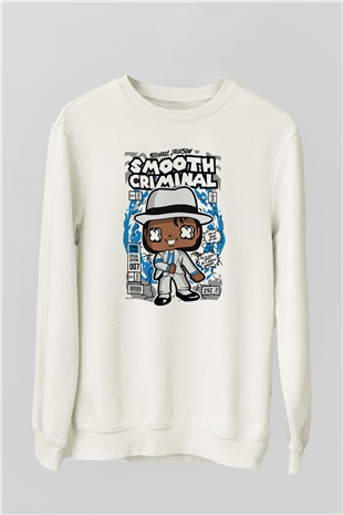 Michael Jackson Smooth Criminal Baskılı Unisex Beyaz Sweatshirt