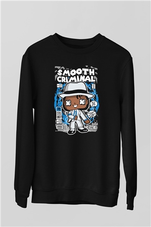 Michael Jackson Smooth Criminal Baskılı Unisex Siyah Sweatshirt